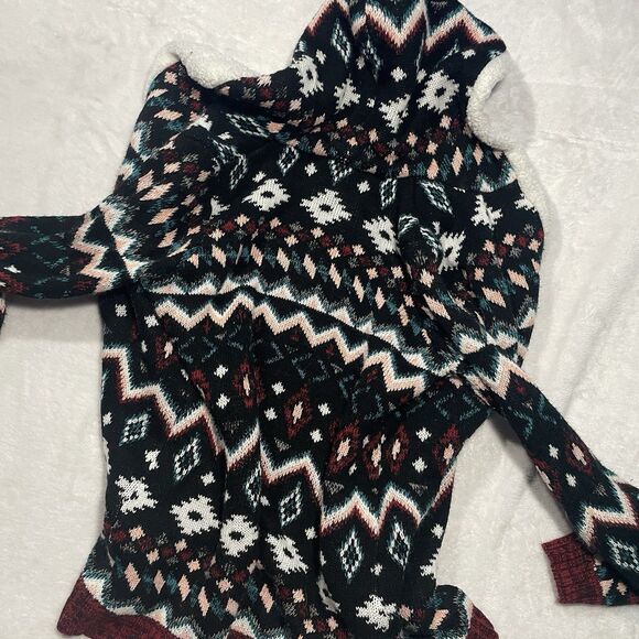 No Boundaries Aztec Sherpa Trim Lined Cozy Cardigan Size XL Juniors Acrylic - Picture 4 of 9